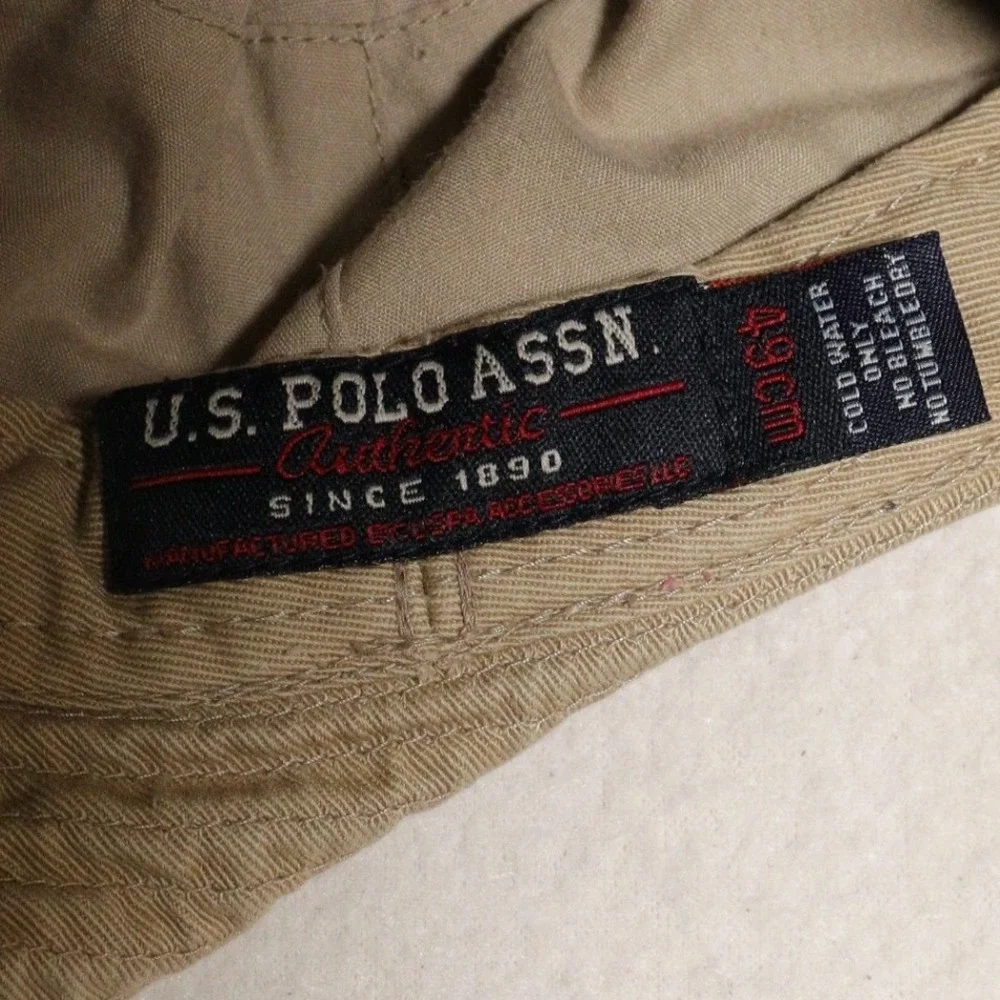 U.S.‎ Polo Assn. Bucket Hat Zipper Pocket Embroidered Tan Cotton Kids 49cm